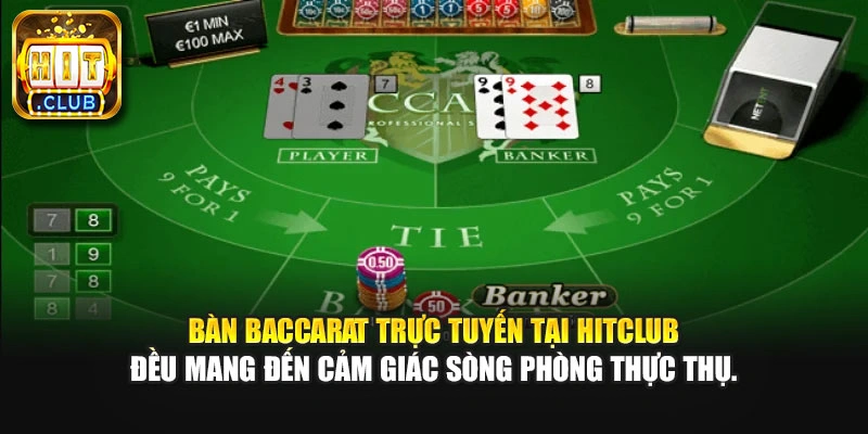 Bàn baccarat trực tuyến tại Hitclub đều mang đến cảm giác sòng phòng thực thụ.